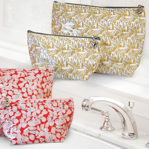 Vanity Bag/Train Case - Water-Resistant, PVC-Lined, Easy to Clean, Compact & Travel Ready Makeup Organizer - Leaf Dance Print - color: Leaf Dance, size: Large Vanity/Train Case