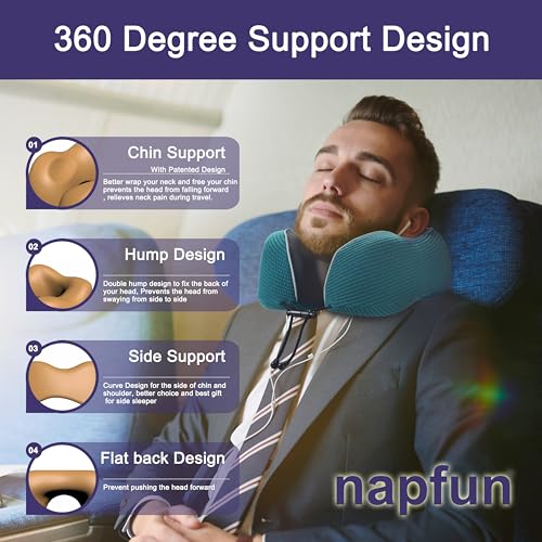 napfun Neck Pillow for Travel, Memory Foam Airplane Pillow, Teal - color: Teal