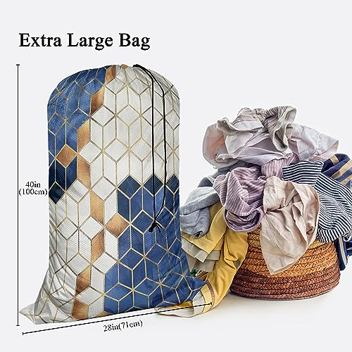Swono Geometric Pattern Extra Large Travel Laundry Bag, Rip-Stop Dirty Clothes Shoulder Bag with Drawstring, Gold Blue Cube Design Heavy Duty Travel Laundry Bag, Large Laundry Hamper Liner, - color: Geometric Pattern