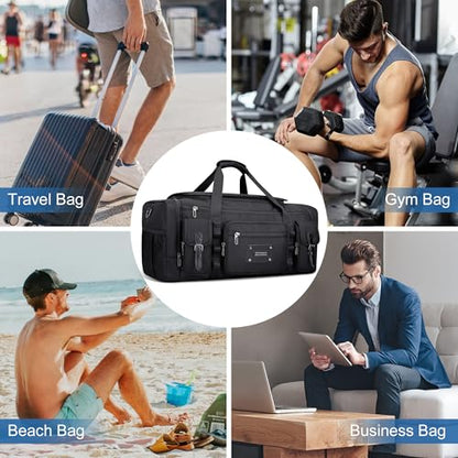 WITZMAN Duffle Bag for Men Large 55L Travel Duffel with Shoe Compartment - color: Black