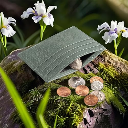 M-Plateau Super Slim Genuine Leather Credit Card Wallet - color: Light Green