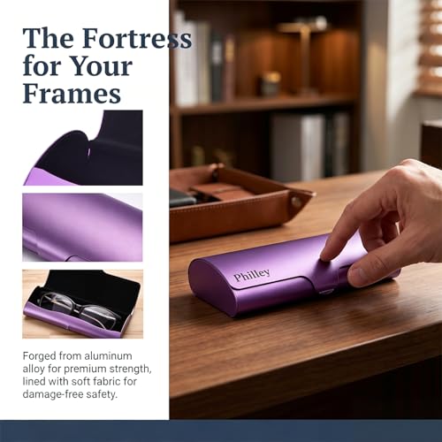 Philley Aluminum Ultra-Light Eyeglasses Slim Reading Glasses Case - color: Purple