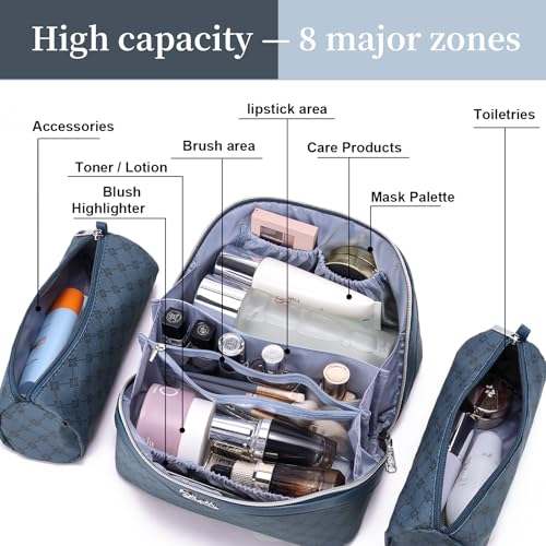 BOYATU Travel Makeup Bag Cosmetic Bags for Women: 3-Piece Makeup Bag Set - color: A-4-Blue