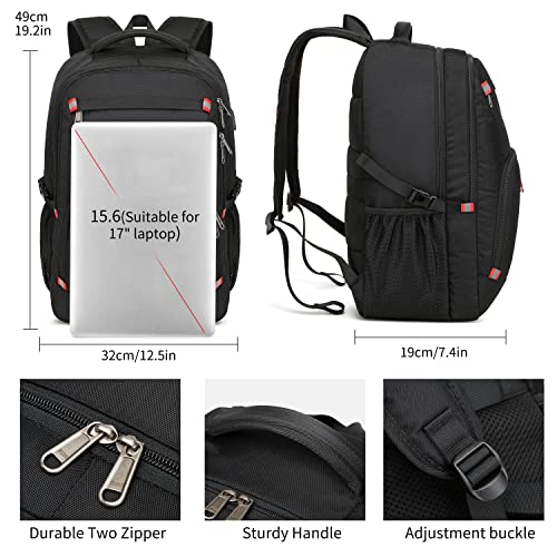 CAFELE 17.3 inch Laptop Backpack,Large Backpack Computer Bookbag Rucksack with USB Charging Port,Water Resistant Sturdy Backpack for Business College School Travel,Men Women Casual Daypack,Black - color: Black