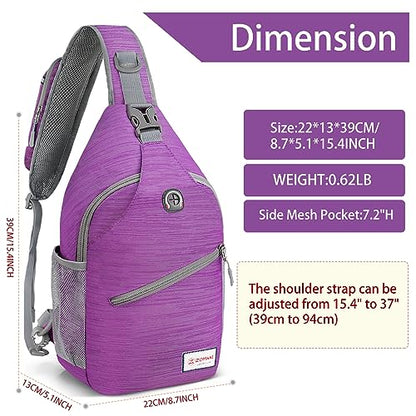 ZOMAKE Sling Bag,Small Crossbody Sling Backpack Shoulder Daypack for Travel - color: Purple B, size: 8L