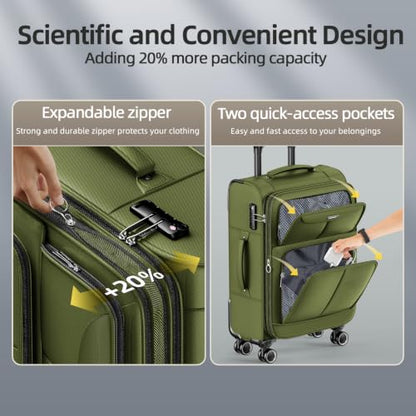 SHOWKOO Luggage Sets 3 Piece Softside Expandable Durable Suitcase Sets - color: Olive Green