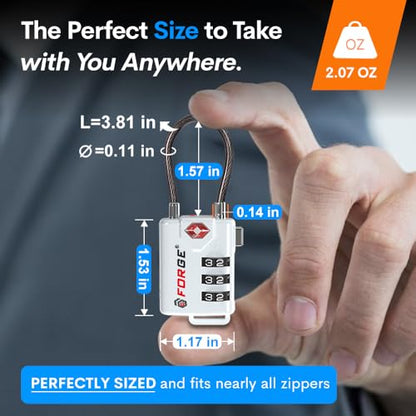 Forge TSA Approved Luggage Locks, Open Alert Cable Lock, White, 2 Pack - color: WHITE 2PK