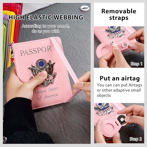 Passport Holder for Travel,Passport Cover Case with RFID (pink) - color: pink