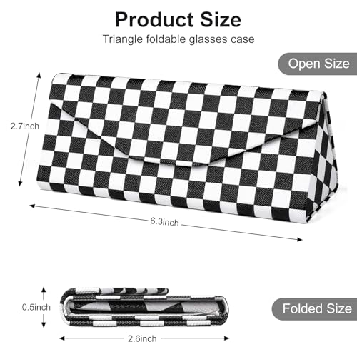 Sunglasses Case, Foldable Glasses Case, Magnetic PU Leather Hard Shell Folding Eyeglass Holder Box - color: Mosaic Grid