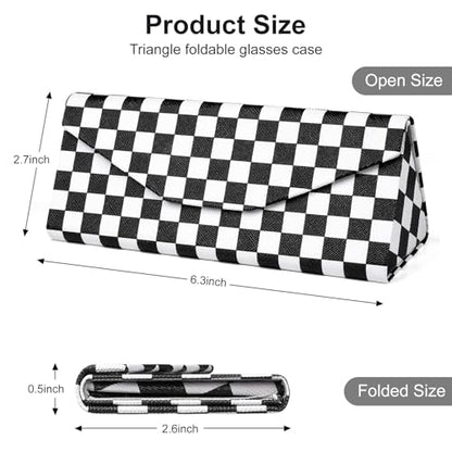 Sunglasses Case, Foldable Glasses Case, Magnetic PU Leather Hard Shell Folding Eyeglass Holder Box - color: Mosaic Grid