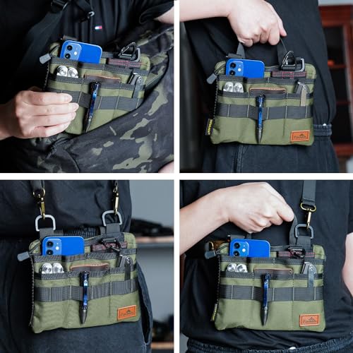 VIPERADE VE5 Slim EDC Pouch with 7 Pockets, Mens Pocket Organizer Multitool Pouch, Mini Crossbody Messenger Bag (No Strap) - color: Green