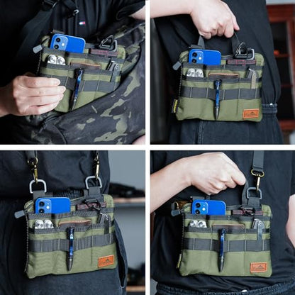 VIPERADE VE5 Slim EDC Pouch with 7 Pockets, Mens Pocket Organizer Multitool Pouch, Mini Crossbody Messenger Bag (No Strap) - color: Green