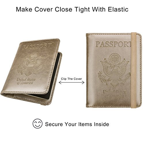 WALNEW Passport Holder for Travel, RFID Passport Wallet, Travel Essentials - color: A-Gold