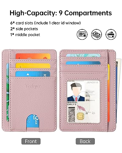 Teskyer Slim Minimalist Wallet for Men, RFID Front Pocket Card Holder - color: Lichee Dark pink