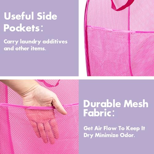 2 Pack Pop Up Laundry Hampers, 70 L Collapsible Foldable Mesh Basket, Pink - color: 2 PCS Pink