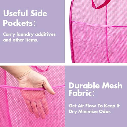2 Pack Pop Up Laundry Hampers, 70 L Collapsible Foldable Mesh Basket, Pink - color: 2 PCS Pink