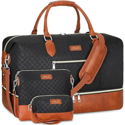 ITIEZY Weekender Bag for Women 21.5" Travel Duffel Large Carry On Bag 3PCS - color: 4-Black