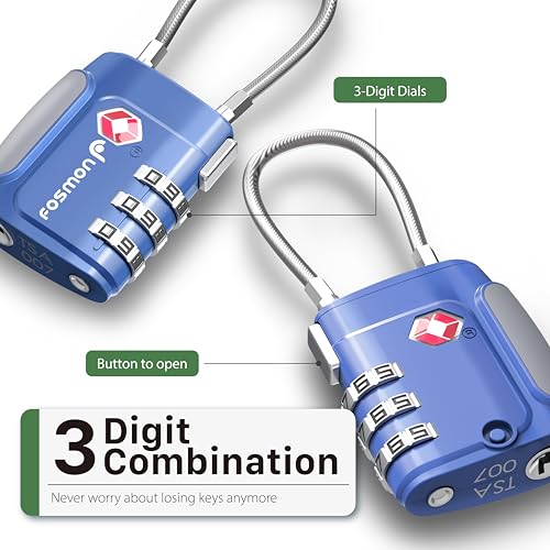 Fosmon TSA Approved Cable Luggage Locks, 3 Digit Combination, 2 Pack Blue - style: 3 Digit blue 2 pack