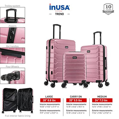 InUSA TREND Luggage with Spinner Wheels | Durable Lightweight Hardshell Suitcase,Travel sets with Handle and Trolley | (20in, 24in, 28in) 3 Piece Set | Rose Gold - color: Rose Gold, size: 3-Piece Set (Carry-on, Medium, Large)