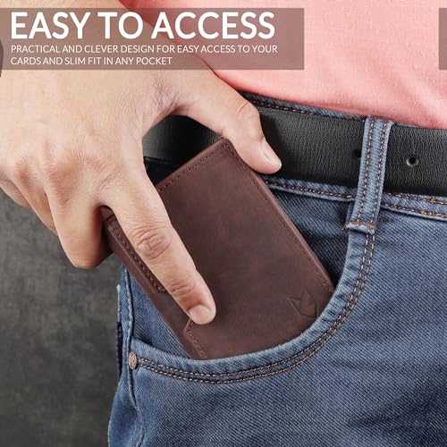 FOXHACKLE Full Grain Leather Credit Card Holder for Men and Women, Slim Bifold RFID Blocking Wallet, Thin Front Pocket Minimalist Wallet, Small Card Case. - color: Hunter Coffee Brown