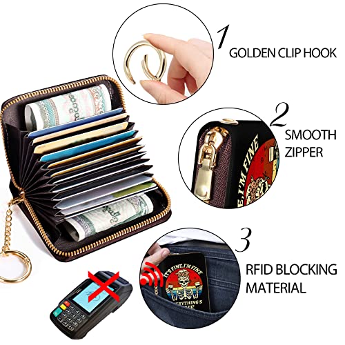 Yonlevres Credit Card Holder RFID Small Wallet Women Keychain Zipper - color: Coffee Skull