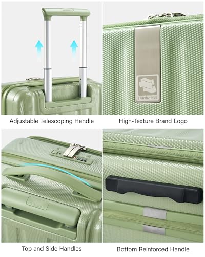 Hanke Top Opening Carry-On - Expandable 16 Inch Airline Approved Spinner - color: Bamboo Green, size: 16 Inch Expandable