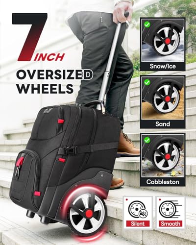 MATEIN Rolling Bag with Wheels, 17 Inch Laptop Roller Backpack for Adults - color: Black