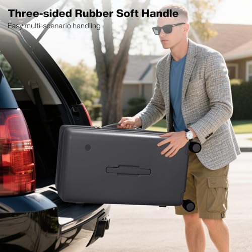 mixi 24'' Plus Trunk Luggage Medium Checked Luggage PC Hard Shell Rolling Travel Suitcases with Spinner Wheels & TSA Lock, Rock Gray - color: Rock Gray, size: 24 Inch Plus