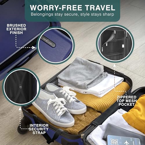 TRAVELARIM 24 Inch Checked Luggage with Spinner Wheels, Medium Suitcase - color: Navy, size: Medium 24-Inch Checked