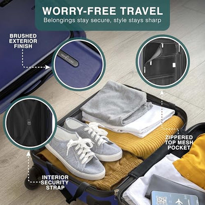 TRAVELARIM 24 Inch Checked Luggage with Spinner Wheels, Medium Suitcase - color: Navy, size: Medium 24-Inch Checked