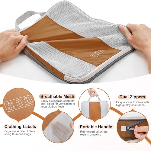 OlarHike 10 Set Compression Packing Cubes for Travel Essentials,Compressible Expandable Space Saver Bags for Organizing Clothes,Luggage Suitcase Garment Bags with Over 1000 pcs Mesh Holes(Brown) - color: Brown