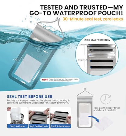 HiRui Waterproof Phone Pouch, Silver, X-Large - color: Silver, size: X-Large