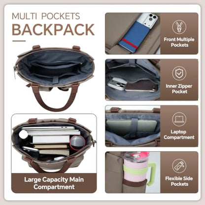 EMPSIGN Tote Backpack for Women, Work & Travel Bag, Fits 15.6" Laptop - color: Mocha/Coffee