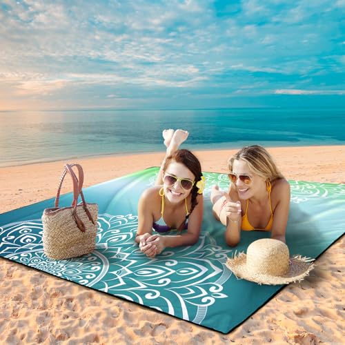 Beach Blanket Sandproof Extra Large Beach Mat Adults Waterproof Sand Free - color: Mtl-sm-green, size: 79" X 83"