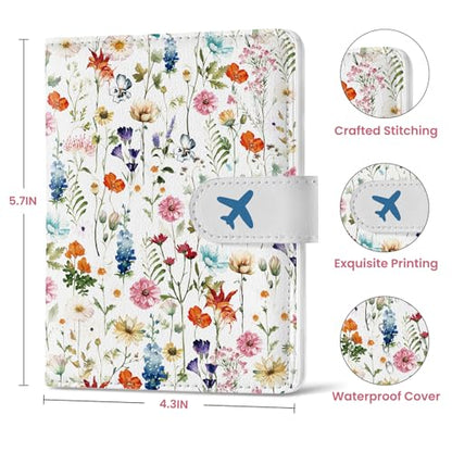 Passport Holder for Travel, RFID Blocking Wallet with Magnetic Closure - color: A-Wildflower