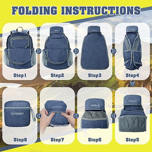 ZOMAKE Lightweight Packable Backpack, 10L Small Foldable Daypack for Hiking - color: Navy Blue A5, size: 10L