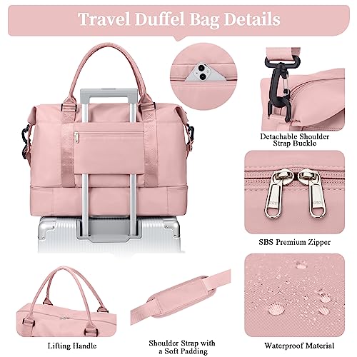 Weekender Bags for Women, Personal Item Travel Bag with Shoes Compartment - color: Pink, size: Large