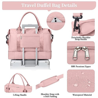 Weekender Bags for Women, Personal Item Travel Bag with Shoes Compartment - color: Pink, size: Large