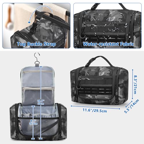 Hanging Toiletry Bag for Men, Tactical Dopp Kit Toiletry Travel Bag - color: Black Camo