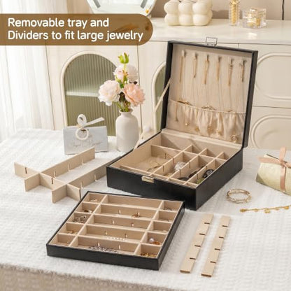 Frebeauty 50 Grid Earring Holder Organizer,2 Layer Jewelry Box for Women - color: Black