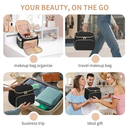 Makeup Case, Large Make Up Bag Organizer, Travel Cosmetic Storage - color: Black