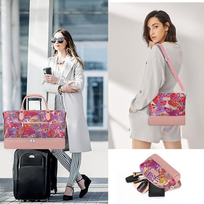 ITIEZY Weekender Bag for Women 21.5" Travel Duffel Large Carry On Bag 3PCS - color: 8a-Pink