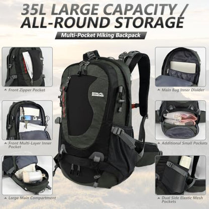 35L Water-resistant Hiking Backpack, Lightweight Backpack For Unisex (Grey) - color: Grey