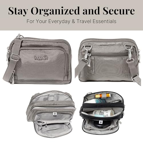 Baggallini Triple Zip with Front Wallet/Trifecta RFID Wallet Crossbody - color: Sterling Shimmer