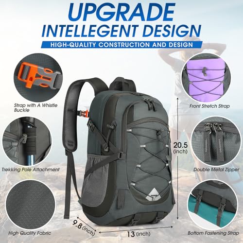 IGOLUMON Hiking Backpack 40L Packable Lightweight Camping Daypack Men Women - color: Grey