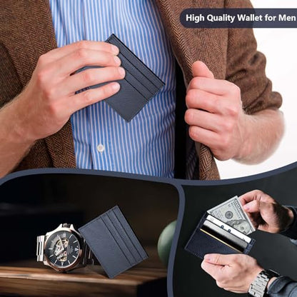 M-Plateau Super Slim Genuine Leather Credit Card Wallet - color: Navy Blue