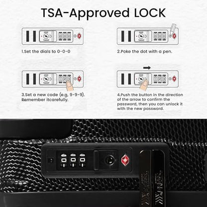 26" Luggage w/TSA LOCK,PC Hardshell Wide Handle Suitcase - color: Black, size: Checked-Medium 26-Inch