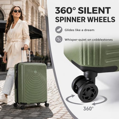 CONCEPTEN Luggage Sets 3 Piece, PP Hardshell Suitcases Set with Wheels - color: Olive Drab, size: 3 Piece Sets (21/Db/Tb)