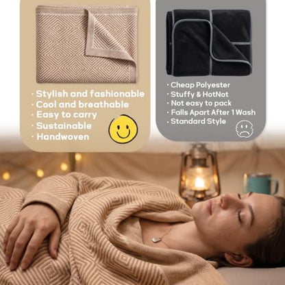 Travel Blanket Airplane - Ultra Soft & Lightweight Knit Design - color: Khaki, size: 51.2"x59.8"