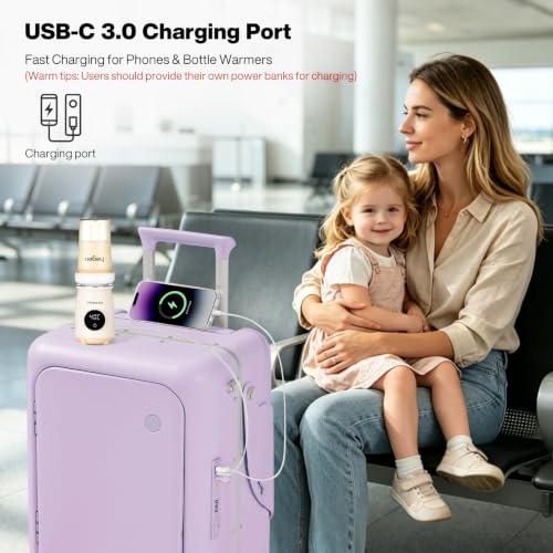 mixi 20 Inch Ride On Suitcase for Kids Luggage with Seat, Lilac Purple - color: Lilac Purple